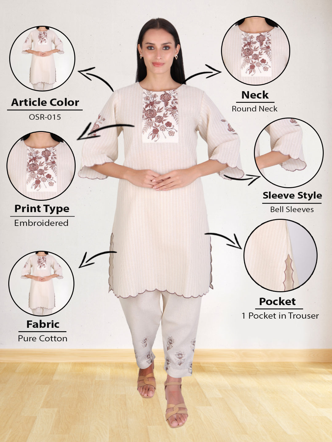 Elegant Beige Embroidered Kurta Set for Women