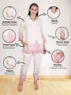 Ivory Embroidered Co-ord Set with Scalloped Hem – Soft Pink Detailing