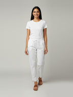 White Cotton Trouser with Embroidered Hem,