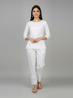 White Cotton Trousers,with  Embroidered