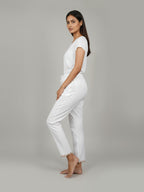 White Cotton Trouser with Embroidered Hem,