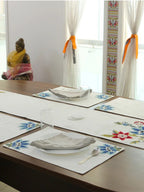 Spring-Themed 5 Pc Cotton Table Linen Set: Embroidered Runner & 4 Placemats