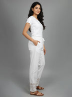 Women's Pure Cotton Trouser with Tone-on-Tone Embroidery Hem |