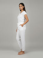 White Cotton Trouser with Embroidered Hem,