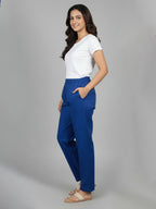 Women's Pure Cotton Solid Royal Blue Trouser |
