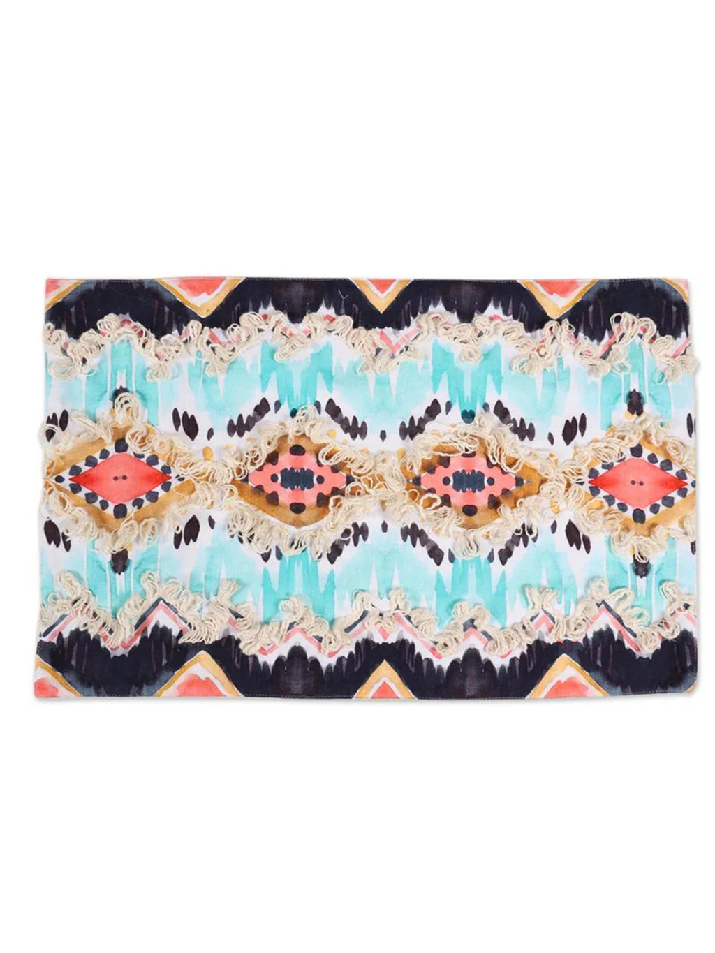 Sunset Shores Geometric Cotton Table Linen Set (9 Pc: Runner, 4 Place Mats, 4 Napkins) I