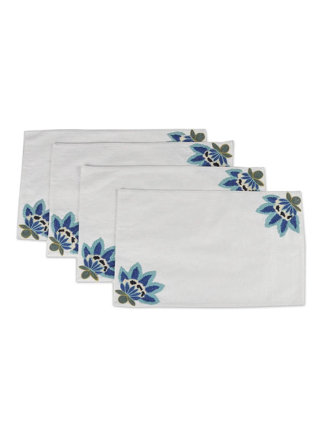 Spring-Themed 5 Pc Cotton Table Linen Set: Embroidered Runner & 4 Placemats