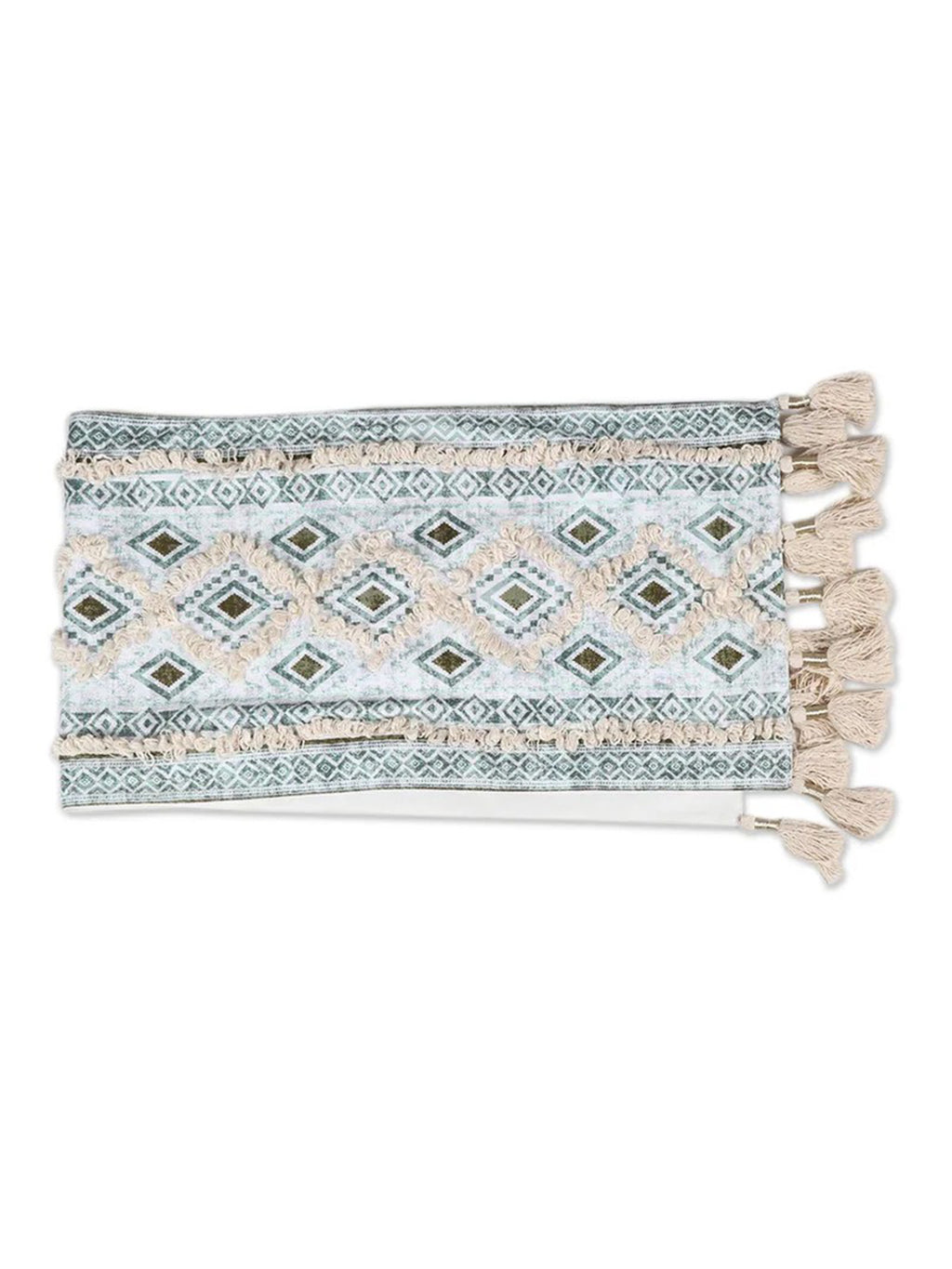9 Pc Fringed Cotton Table Linen Set: Runner, 4 Place Mats, 4 Napkins I