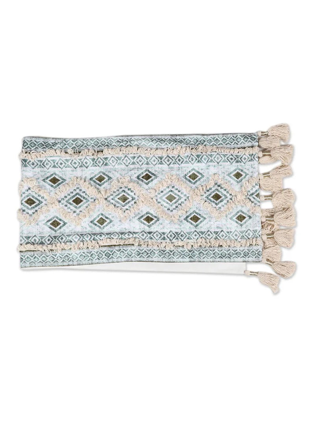 9 Pc Fringed Cotton Table Linen Set: Runner, 4 Place Mats, 4 Napkins I