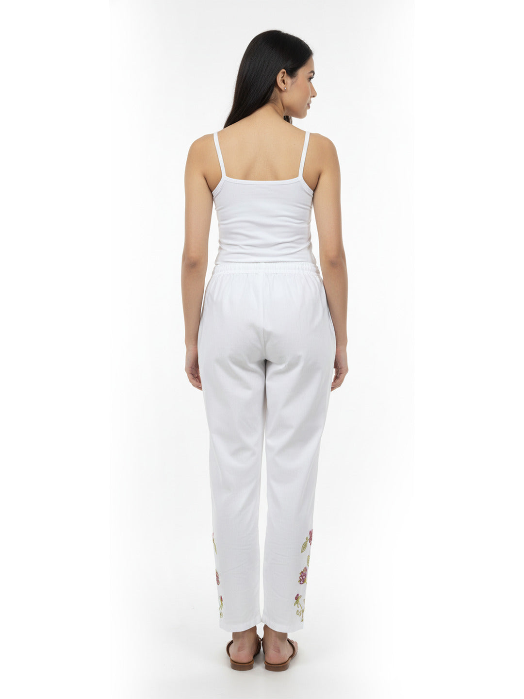 Women's Pure Cotton wine  Embroidered Trouser /