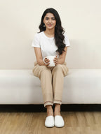 Women's Pure Cotton Pintuck Trouser with lace trim and side pocket |