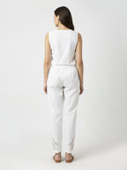 Women's Pure Cotton Trouser with Tone-on-Tone Embroidery Hem |