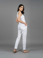 White Cotton Trousers,with  Embroidered