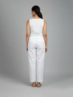 Pure Cotton Palazzo Trouser with Lace Detail, White, Drawstring Waist