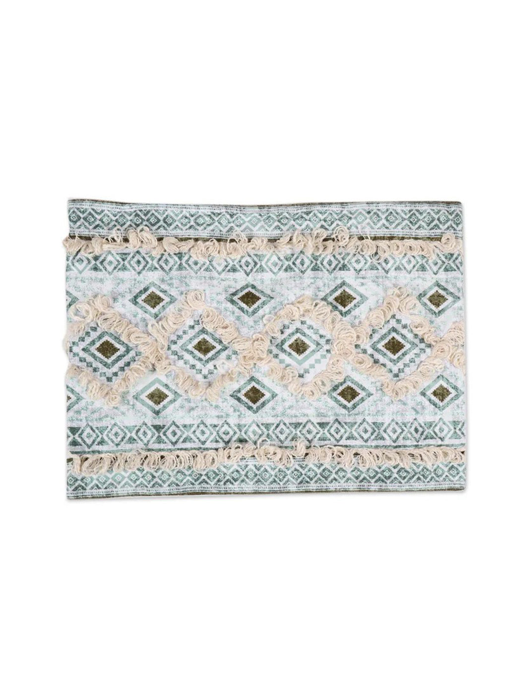 9 Pc Fringed Cotton Table Linen Set: Runner, 4 Place Mats, 4 Napkins I
