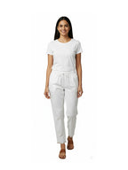 White Cotton Trouser with Embroidered Hem,