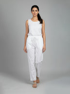 Pure Cotton Palazzo Trouser with Lace Detail, White, Drawstring Waist