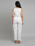 Women's White Pure Cotton Scallop Hem Ankle Length Trousers