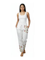 Women's Pure Cotton wine  Embroidered Trouser /