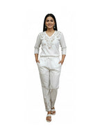 Women's Pure Cotton Trouser with Tone-on-Tone Embroidery Hem |