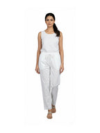 Pure Cotton Palazzo Trouser with Lace Detail, White, Drawstring Waist