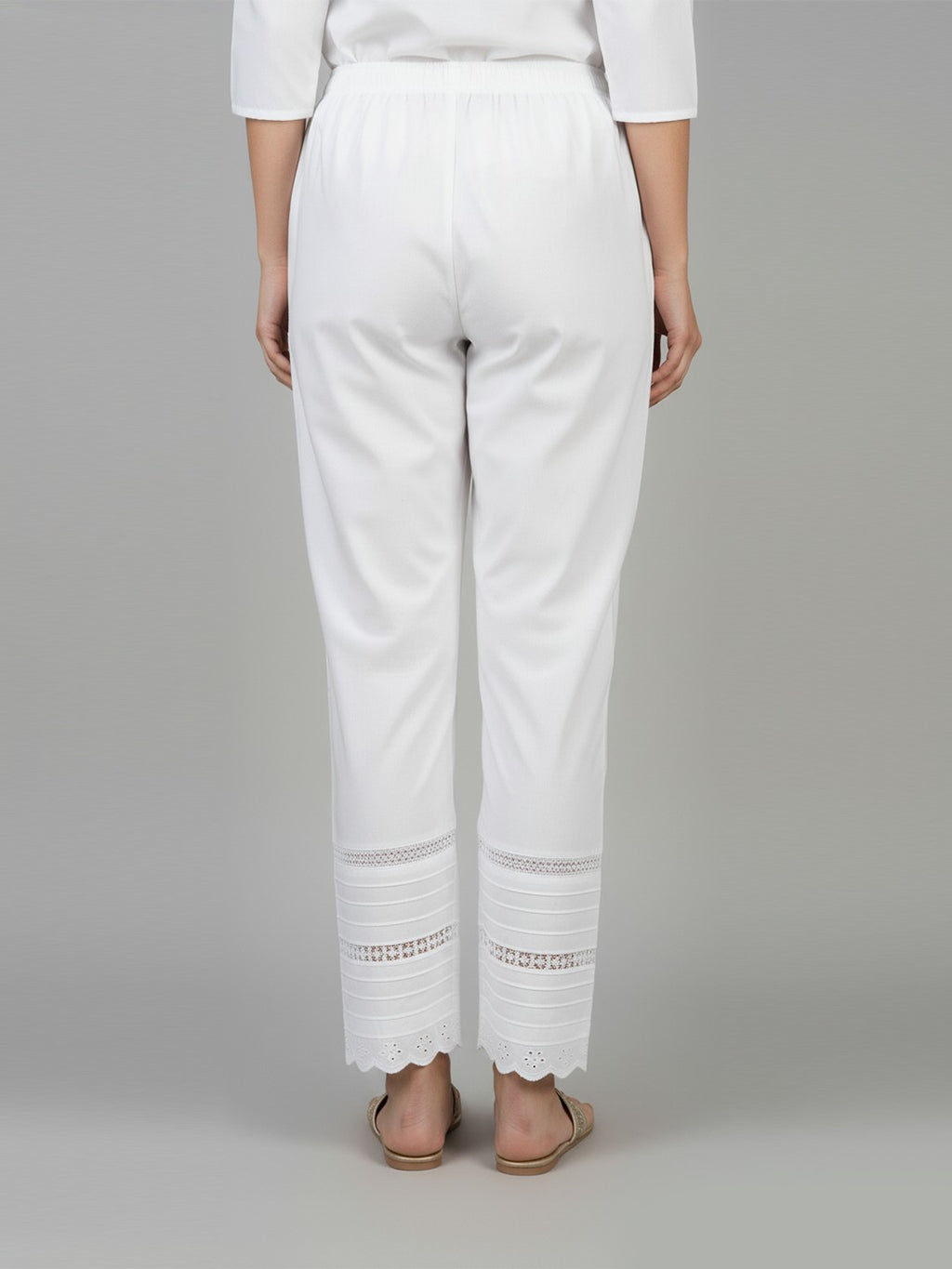 White Cotton Trousers,with  Embroidered