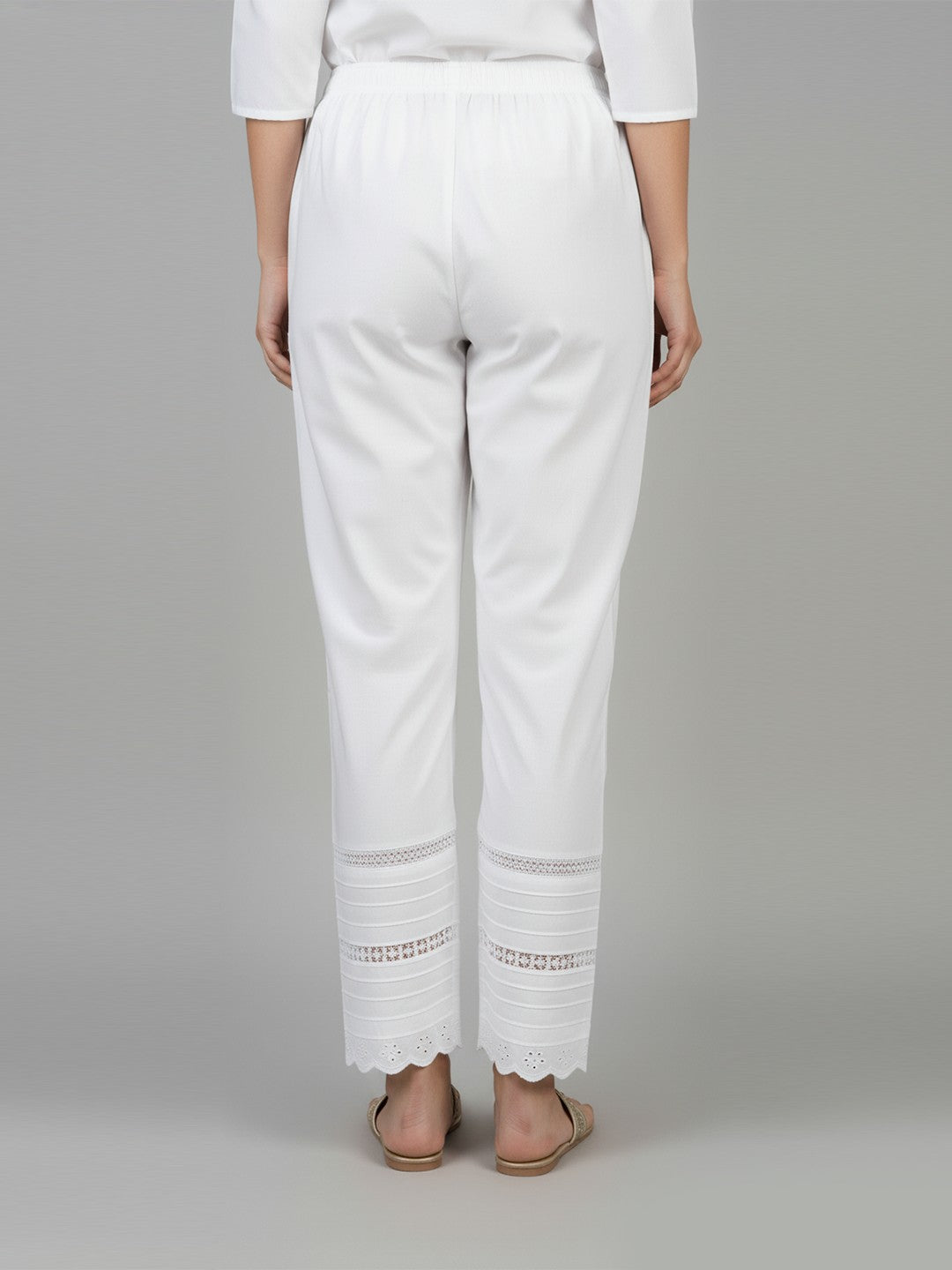 White Cotton Trousers,with  Embroidered