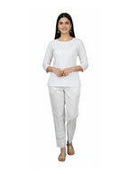 White Cotton Trousers,with  Embroidered
