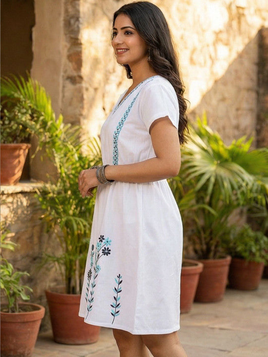 Blue On White Ruffle Dress