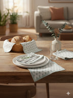 9 Pc Fringed Cotton Table Linen Set: Runner, 4 Place Mats, 4 Napkins I