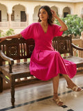 Hot Pink V-Neck A-Line Mini Dress – Casual Chic Summer Dress