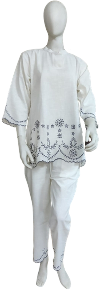 Embroidered Plain White Cotton Co-ord Set