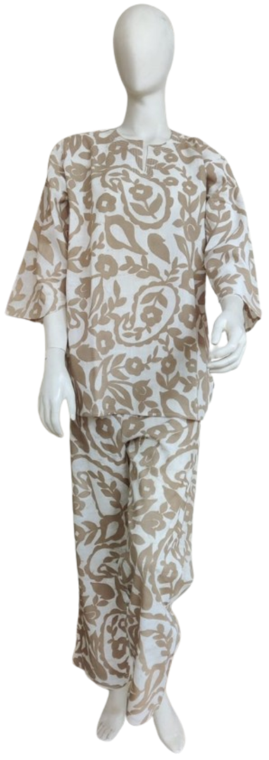 Beige Printed Floral Cotton Co-ord Set