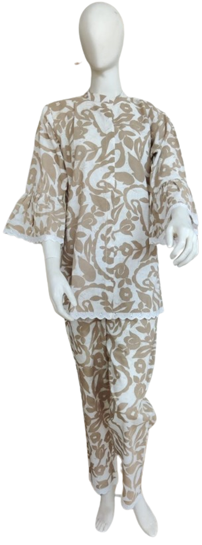 Beige Floral Printed Cotton Co-ord Set