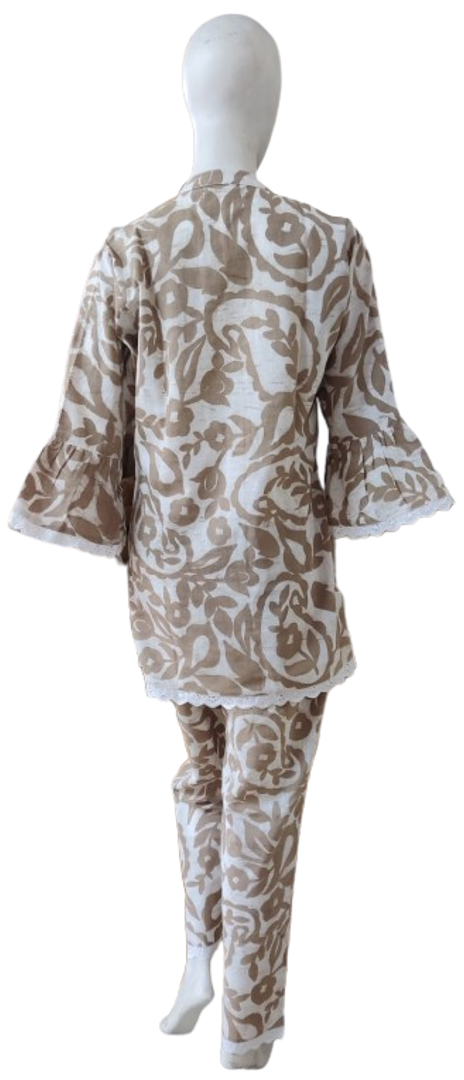 Beige Floral Printed Cotton Co-ord Set