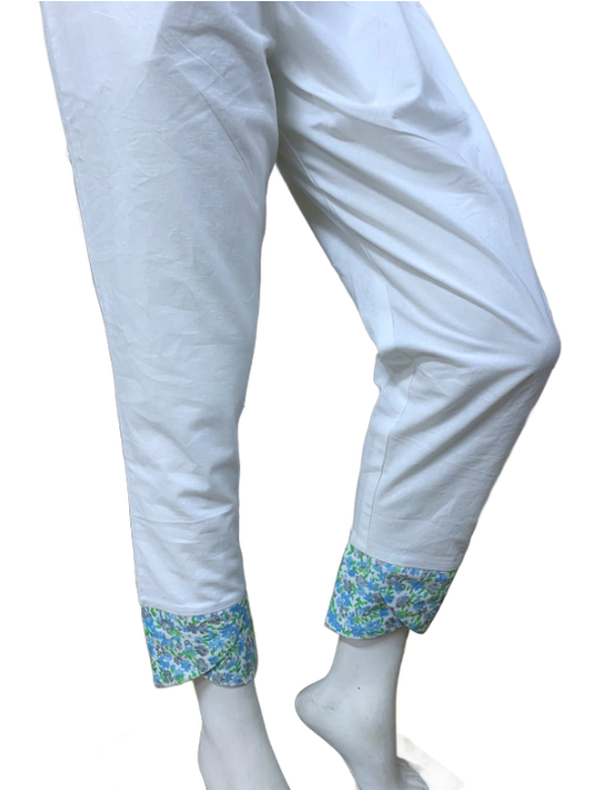 White Floral Printed Mercerized Cotton Pajama