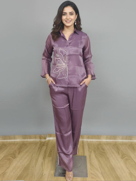 Elegant purple embroidered Co-Ord set for women