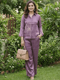 Elegant purple embroidered Co-Ord set for women