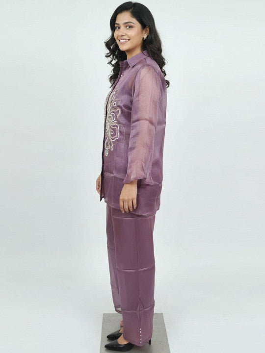 Elegant purple embroidered Co-Ord set for women