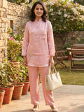 Women’s Elegant Peach Co-Ord Set – Button Down Kurta Top with Straight Pants