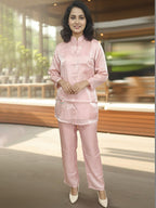 Women’s Elegant Peach Co-Ord Set – Button Down Kurta Top with Straight Pants