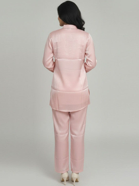 Women’s Elegant Peach Co-Ord Set – Button Down Kurta Top with Straight Pants