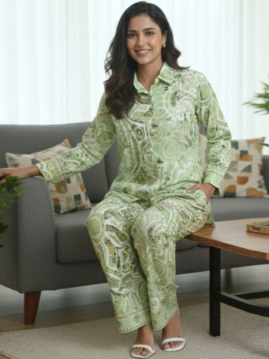 Women’s Green Paisley Printed Co-Ord Set