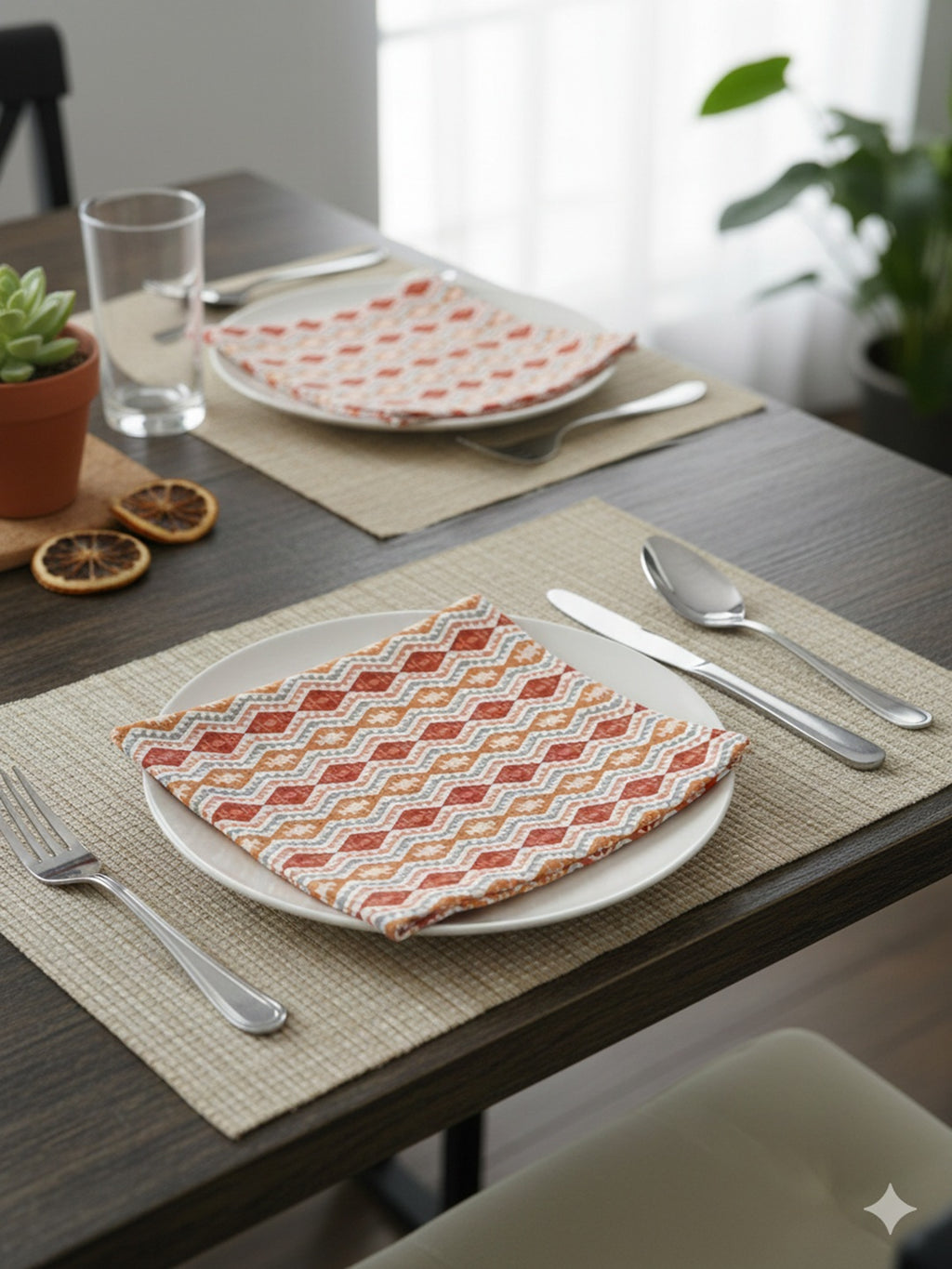 9 Pc Embroidered Cotton Table Linen Set: Runner, 4 Place Mats, 4 Napkins