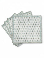 4-Pcs White & Green Cotton Table Napkins