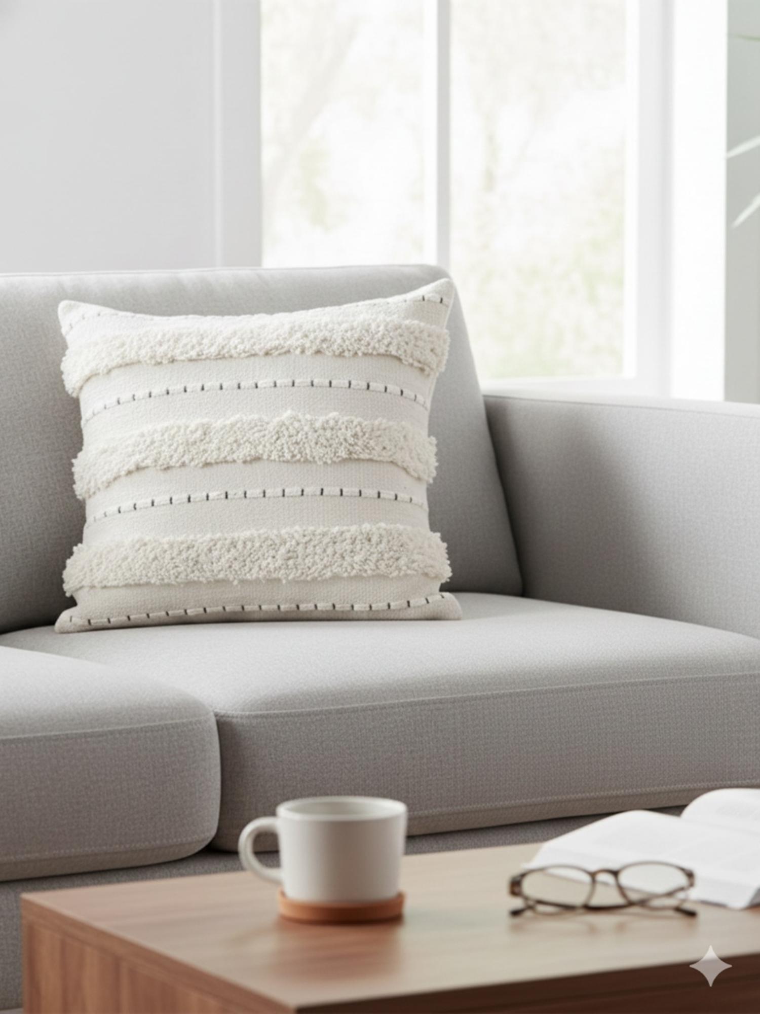 Boho Style Tufted Cushion Cover – Soft Cream Sofa Pillow Cover (18 * 18)inch
