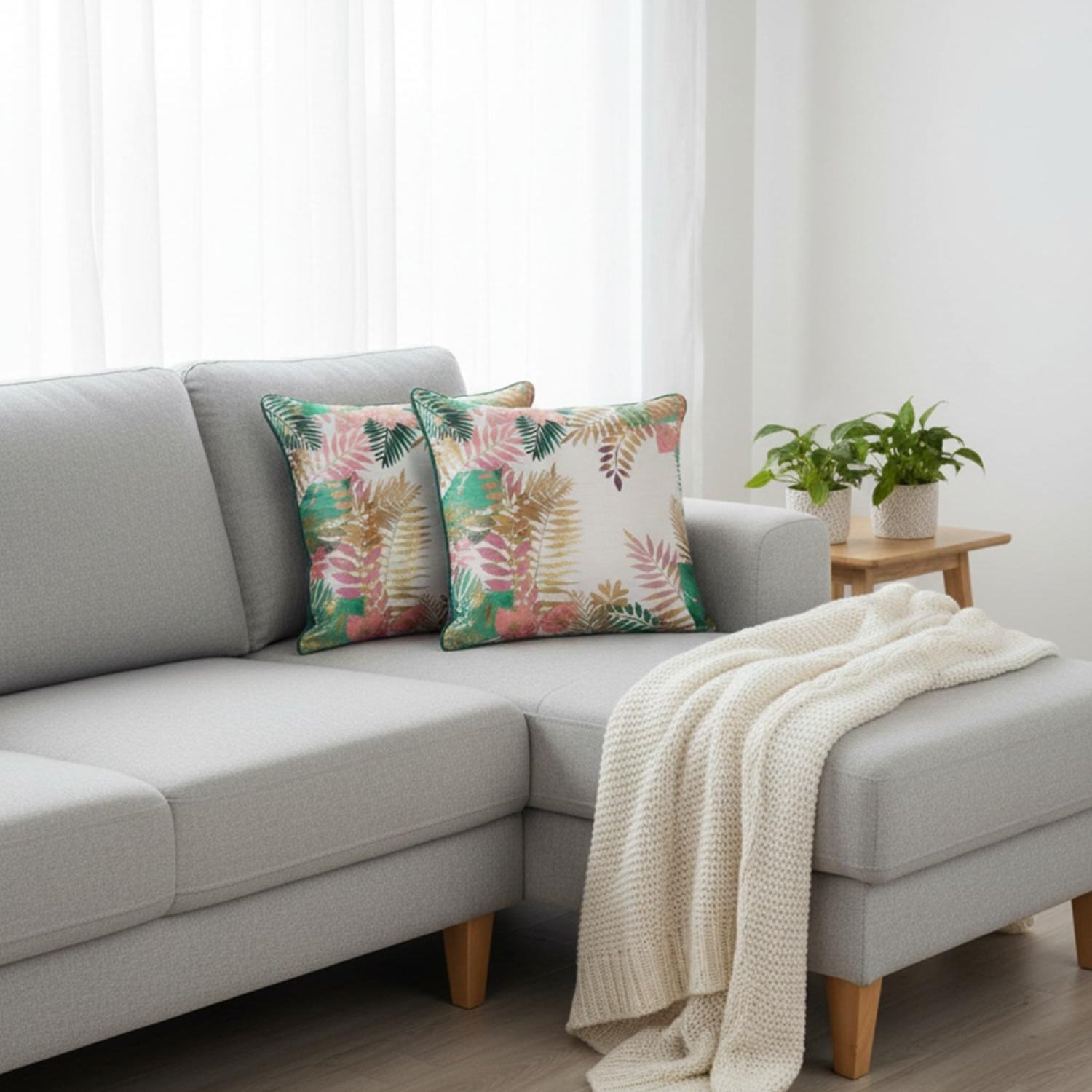 “Colorful Tropical Leaf Cushion Covers – Decorative Throw Pillows Set” (pack of 2)