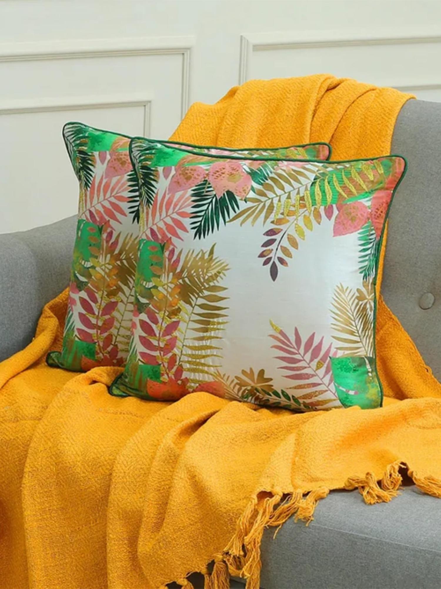 “Colorful Tropical Leaf Cushion Covers – Decorative Throw Pillows Set” (pack of 2)