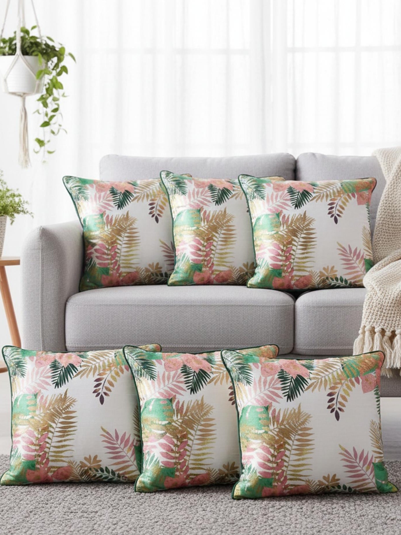 “Vibrant Botanical Cushion Covers – Modern Floral Throw Pillow Set”