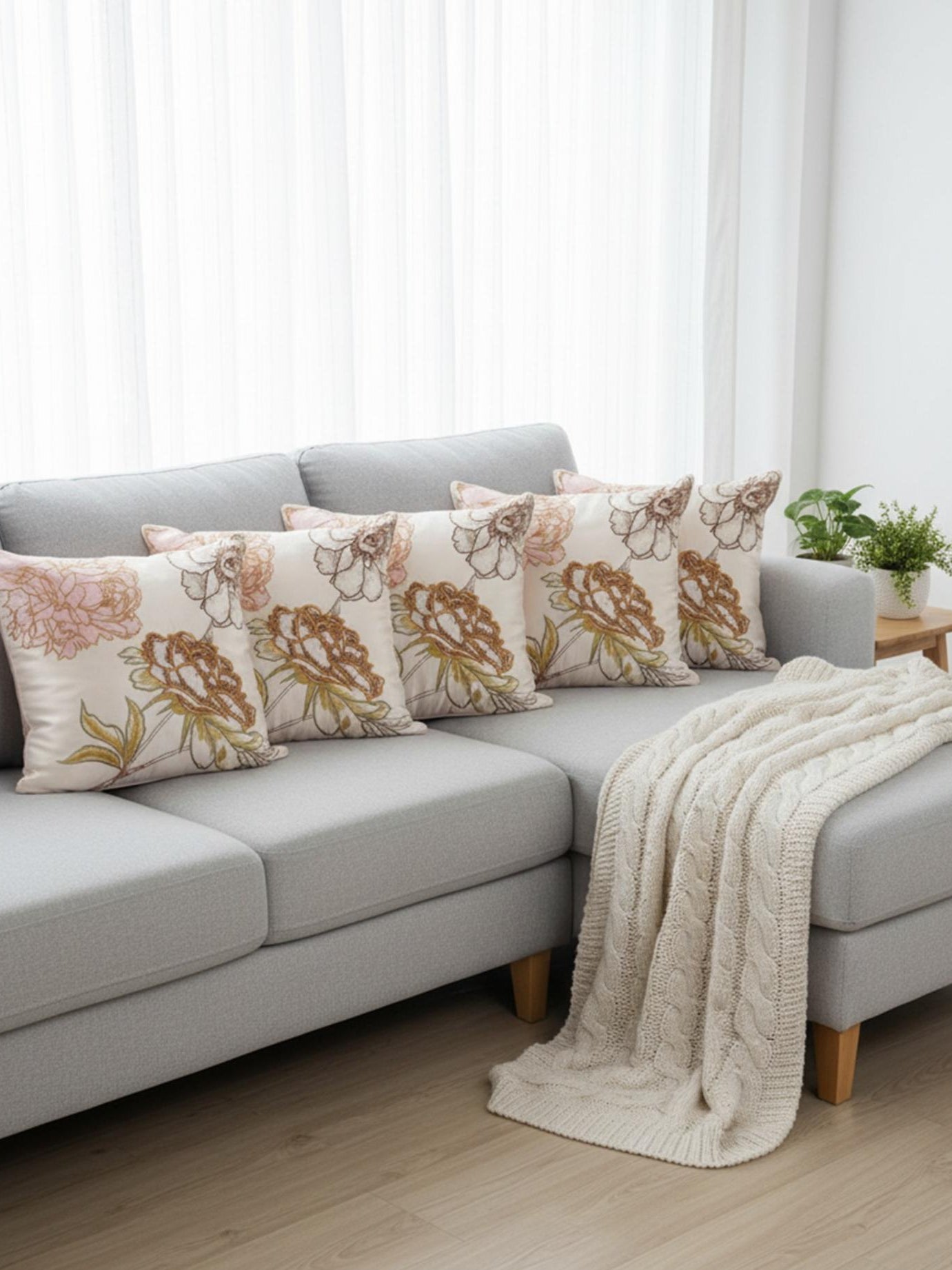 “Elegant Floral Embroidered Cushion Cover – Luxury Decorative Throw Pillow”